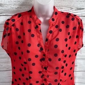 The Limited Red and Blue Polka Dot Short Sleeve Blouse Shirt Small